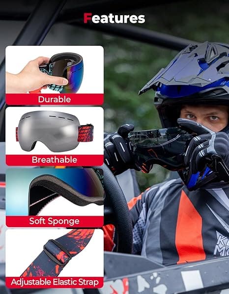 Photo of Dirt Bike Goggles for Motorcycle, ATVs and UTVs by Kemimoto - Premium for UTVs / Side by Sides