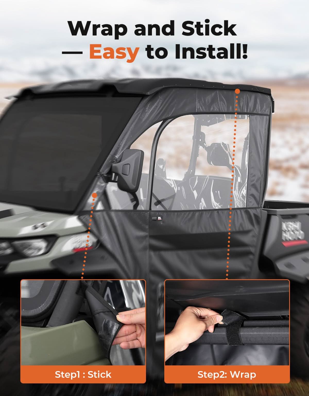 Photo of Full Soft Doors with Mirror Slots for Can-Am Defender HD5/7/8/9/10 by Kemimoto - Premium for UTVs / Side by Sides