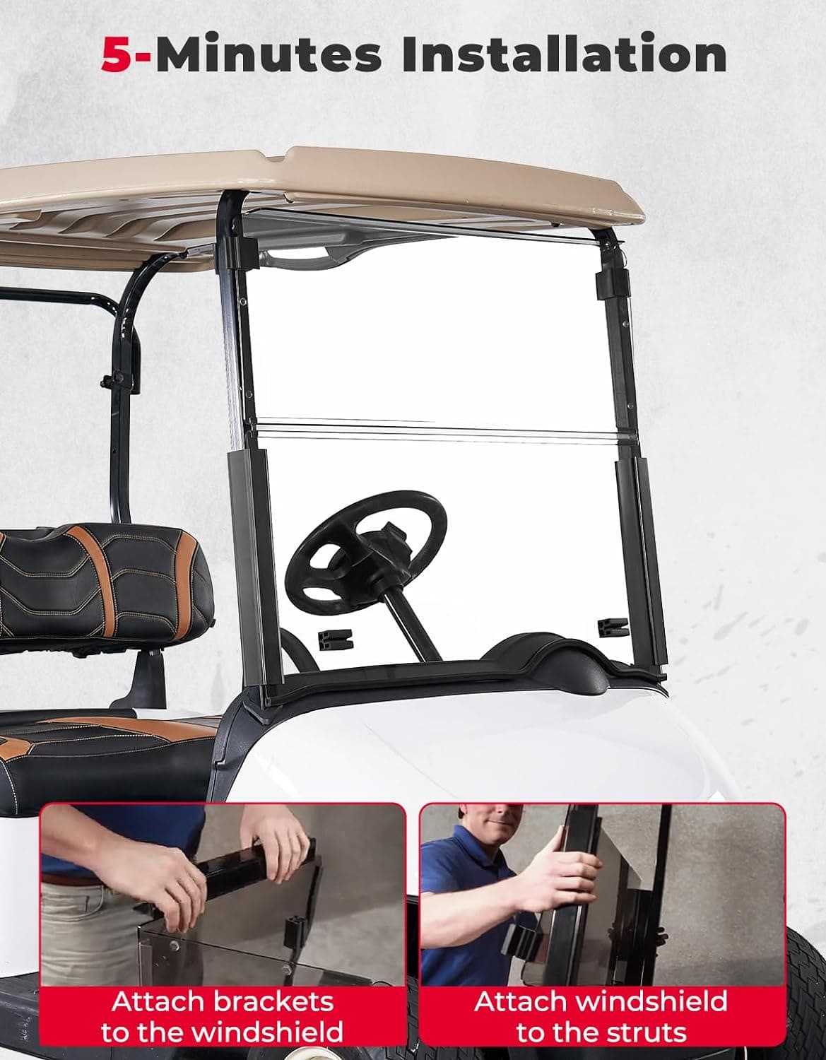 Photo of Golf Cart Windshield for EZGO RXV (2008-Up) by Kemimoto - Premium for UTVs / Side by Sides
