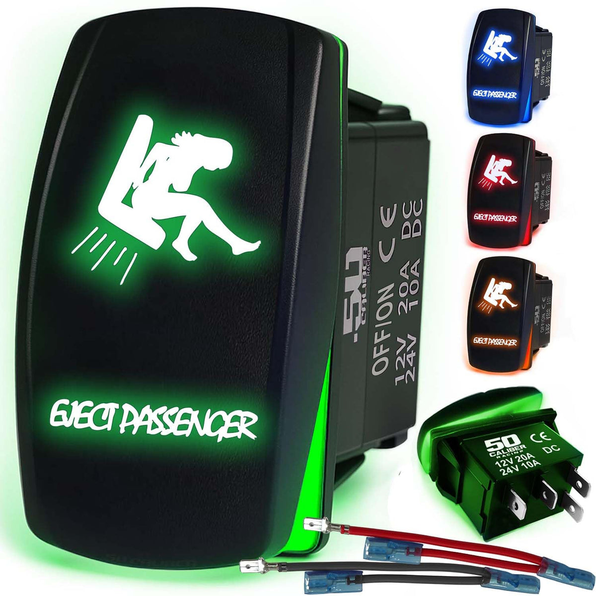 50 Caliber Racing Waterproof Funny Rocker Switch - 12V ON/Off, LED Backlit with Custom Etched Design | R1 Industries