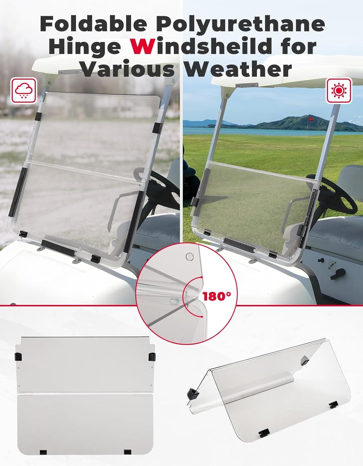 Photo of Kemimoto Foldable Golf Cart Windshield for G22 (2003-2006) Tinted by Kemimoto - Premium for UTVs / Side by Sides