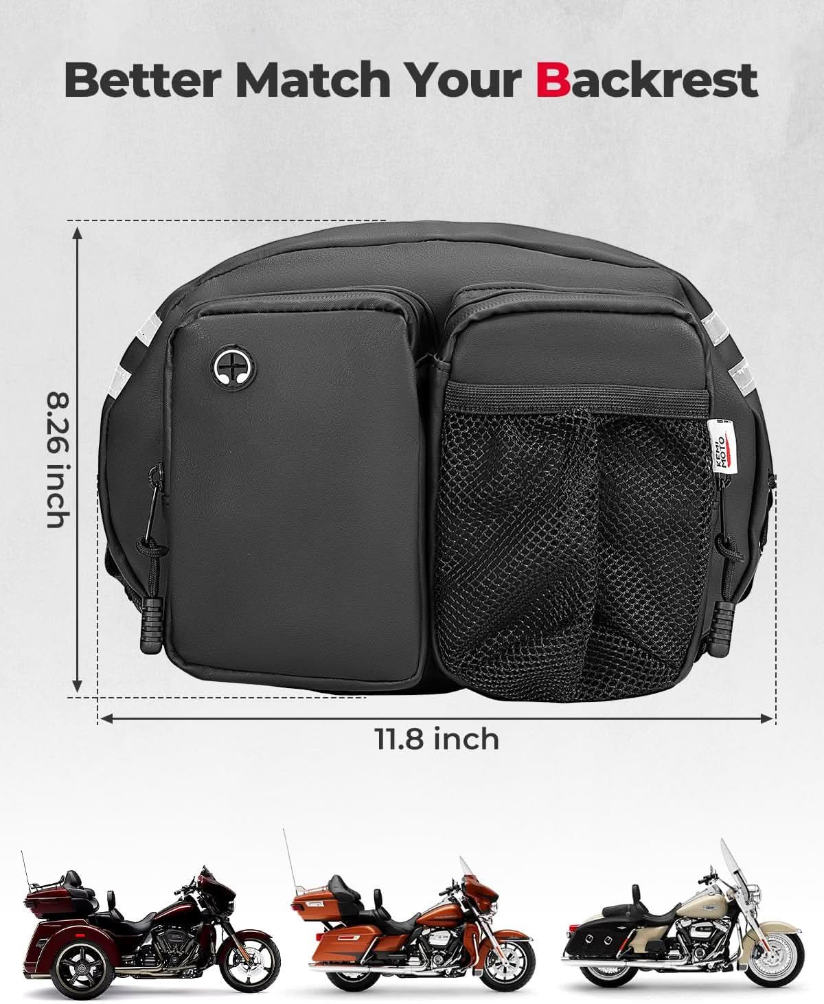 Photo of Motorcycle Backrest Bag Organizer Kit for Touring Softail by Kemimoto - Premium for UTVs / Side by Sides
