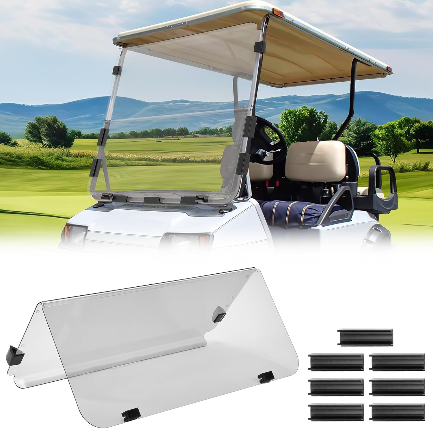 Photo of Kemimoto Foldable Golf Cart Windshield for Club Car DS (1982-2000) by Kemimoto - Premium for UTVs / Side by Sides