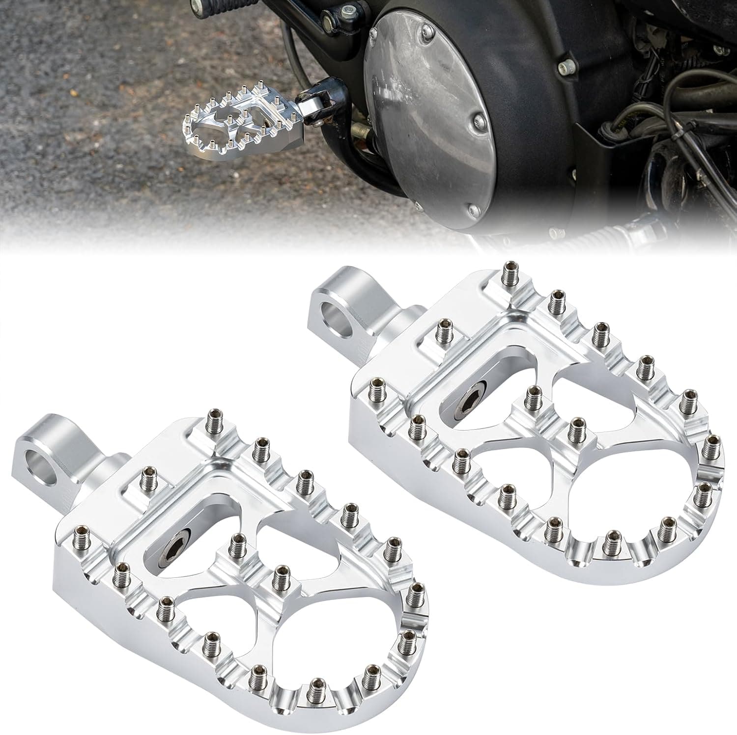 Photo of Motorcycle silver Foot pegs for Dyna Sportster Iron 883 by Kemimoto - Premium for UTVs / Side by Sides