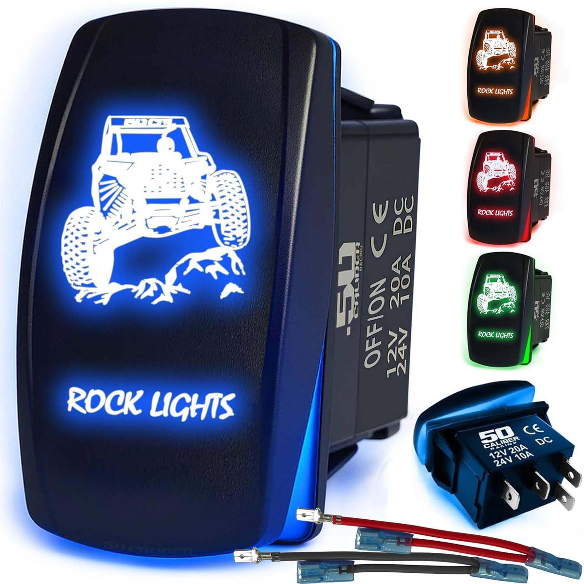 50 Caliber Racing Waterproof Funny Rocker Switch - 12V ON/Off, LED Backlit with Custom Etched Design | R1 Industries