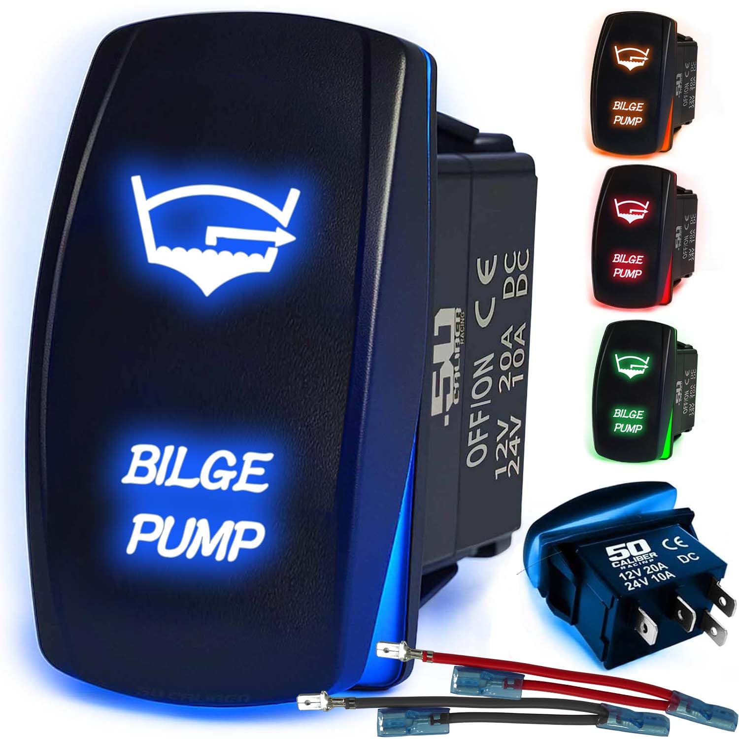 Waterproof Funny Rocker Switch 12v ON/Off, LED Backlit with Etched Design w/Toggle Switch 12v - UTV, Auto, Boat 20A Variation