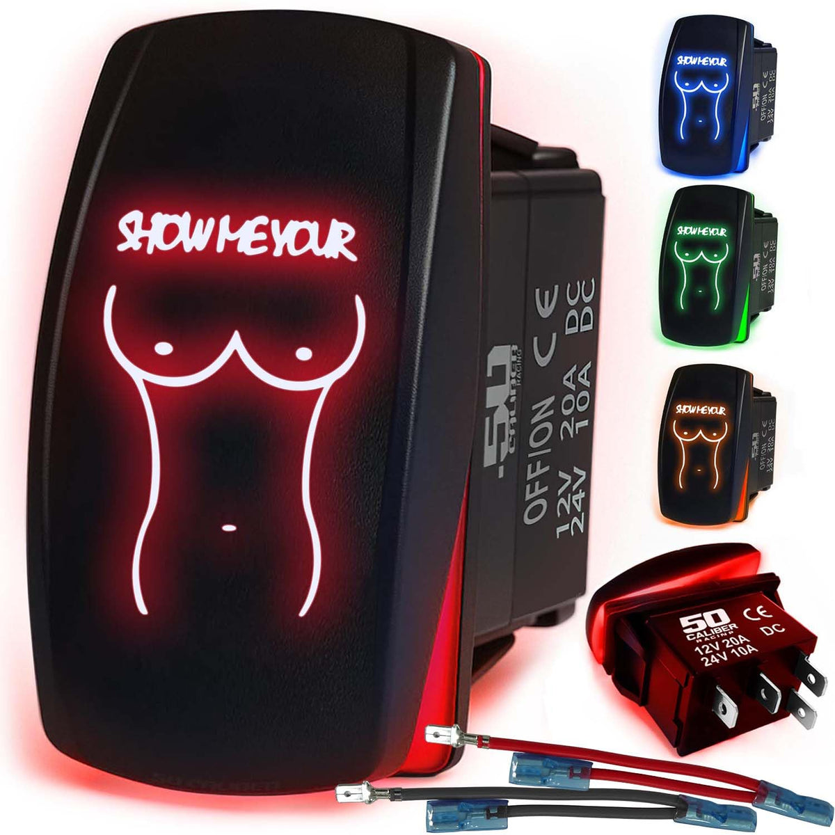 Waterproof Funny Rocker Switch - 12V ON/Off, LED Backlit with Custom Etched Design | R1 Industries