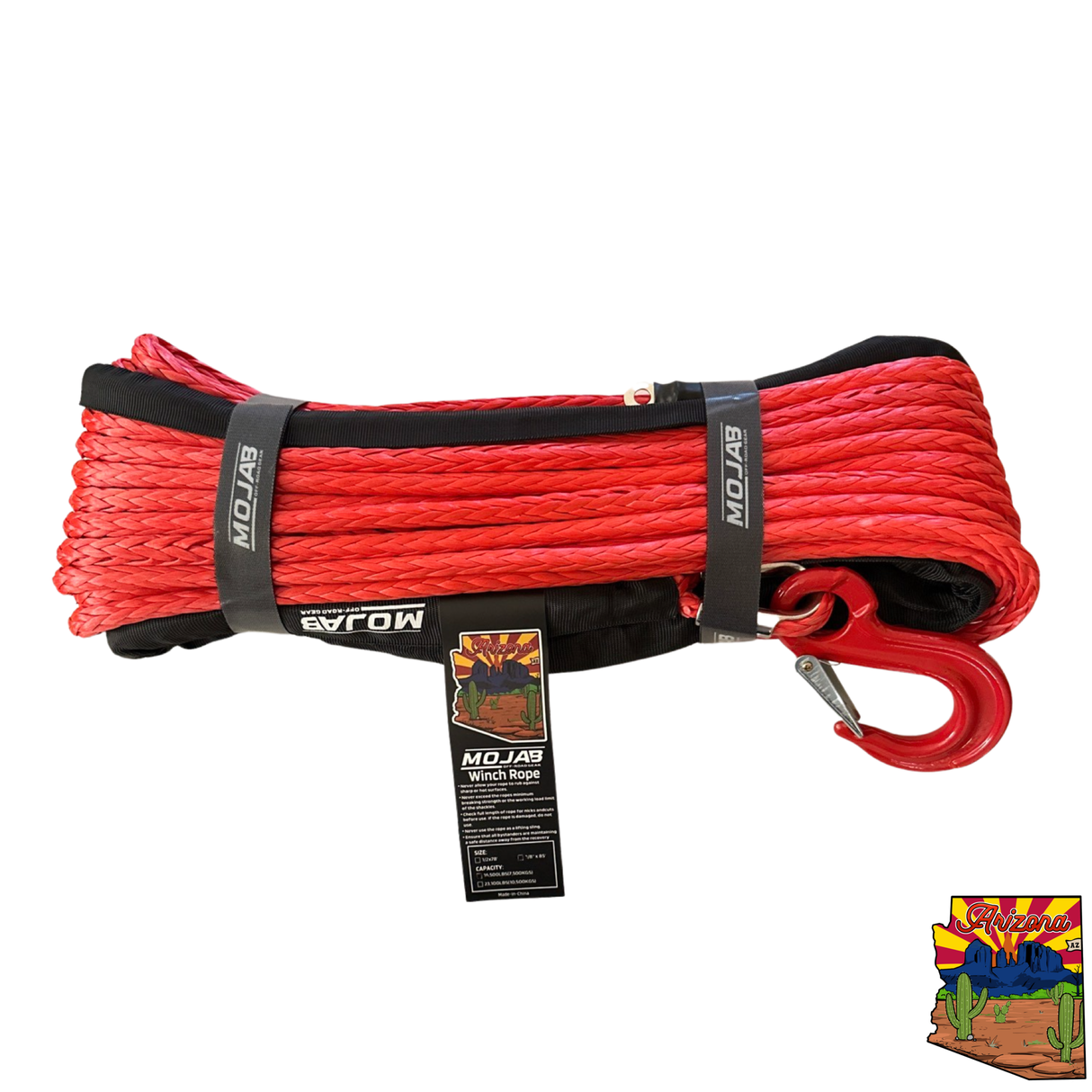 3/8'' x 85' Synthetic Winch Rope with forged winch hook.