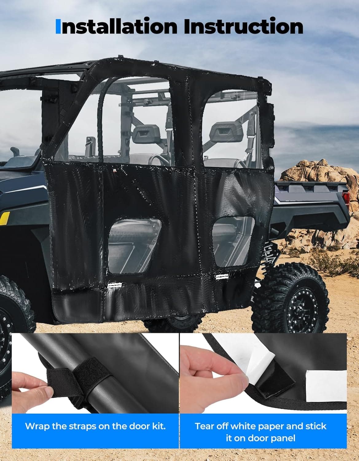 Photo of UTV Cab Enclosure for Polaris Ranger XP 1000 Crew 2019-2024 by Kemimoto - Premium for UTVs / Side by Sides