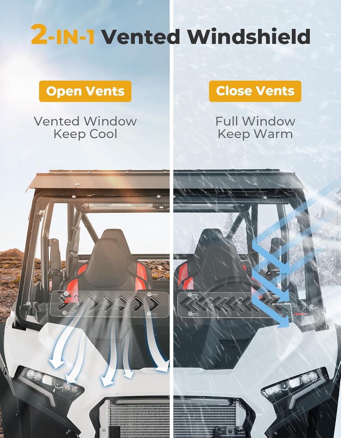 Photo of Front Full Windshield for Polaris RZR XP 1000 /4 2024-2025 by Kemimoto - Premium for UTVs / Side by Sides