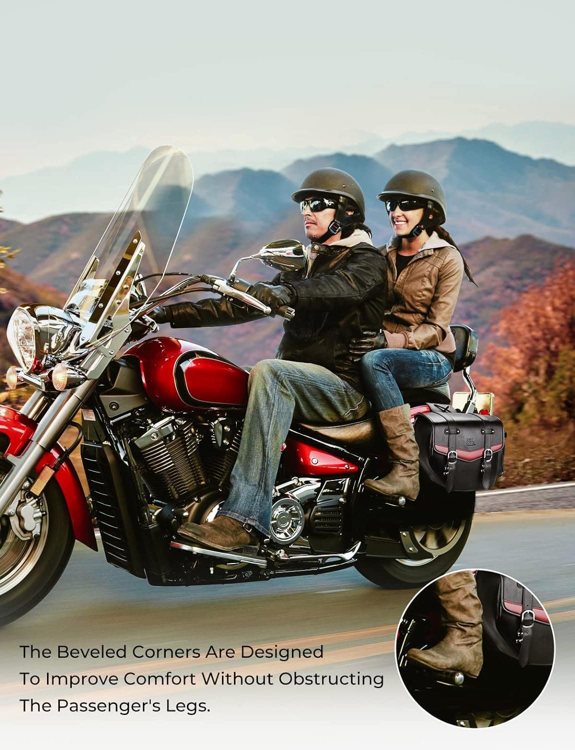 Photo of Leather Motorcycle Saddle bags for Softail Dyna Road King Universal by Kemimoto - Premium for UTVs / Side by Sides