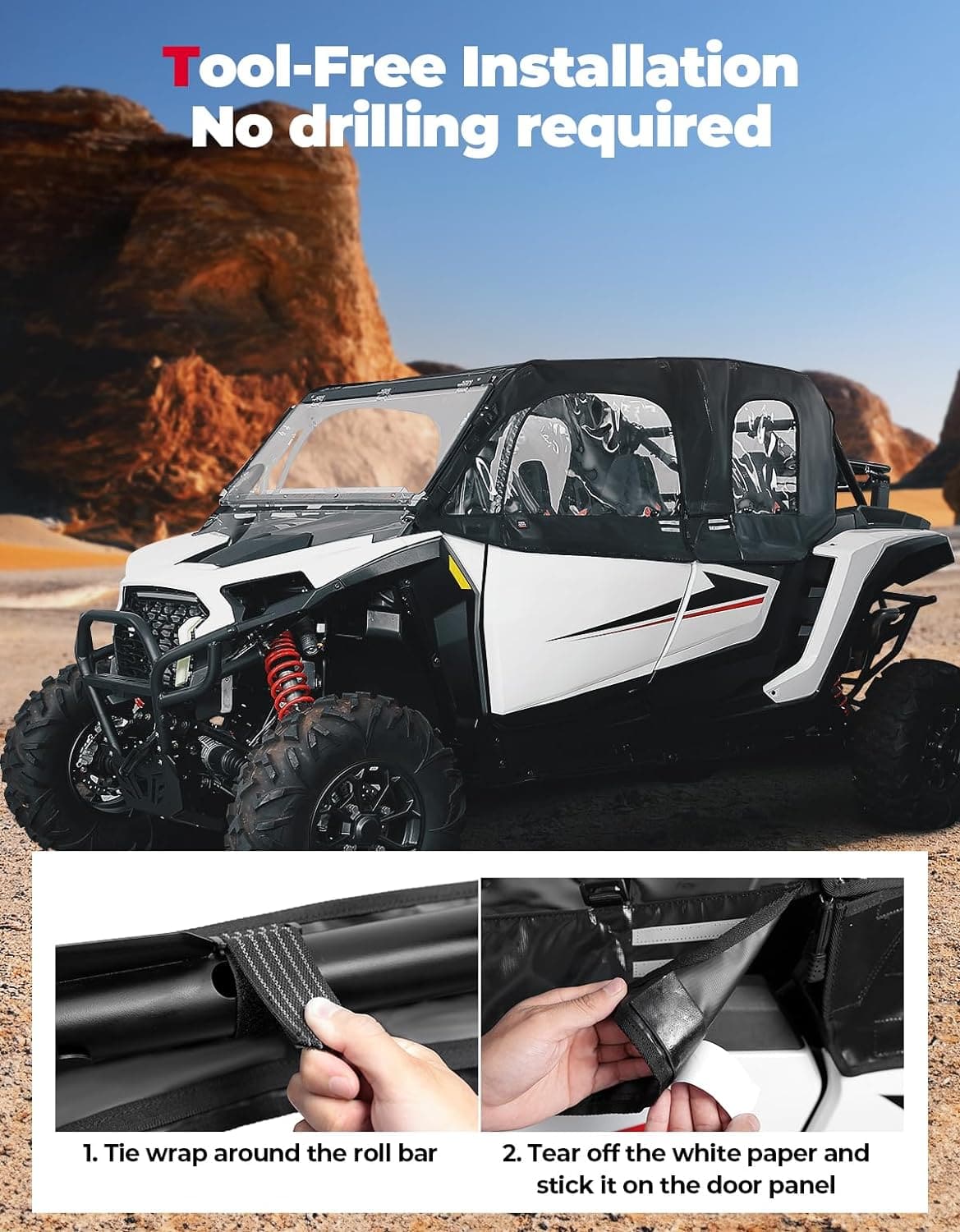 Photo of Soft Cab Enclosure Upper Doors for Polaris RZR XP 4 1000 2024-2025 by Kemimoto - Premium for UTVs / Side by Sides