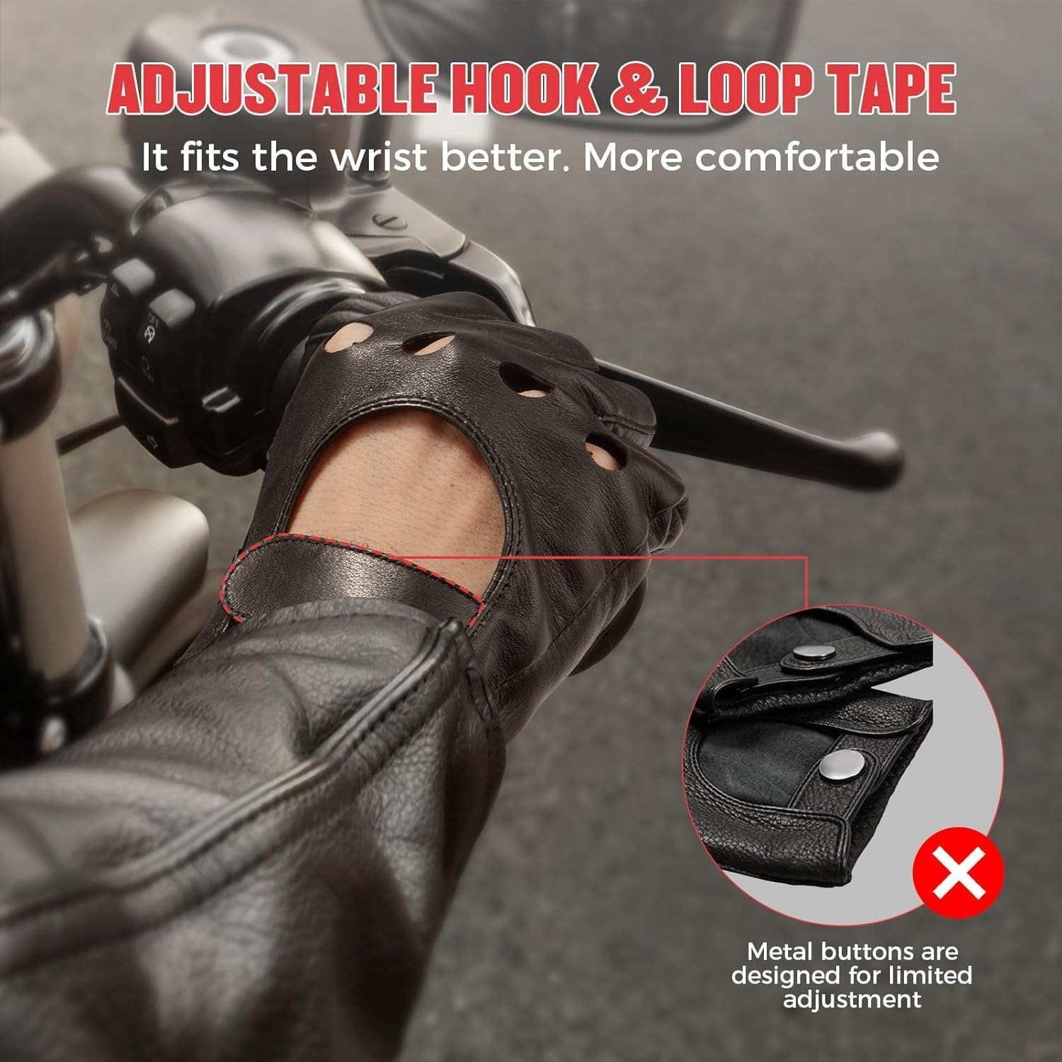 Photo of Motorcycle Fingerless Gloves, Black by Kemimoto - Premium for UTVs / Side by Sides