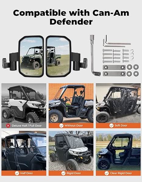 Photo of UTV Side Mirrors for Can-Am Defender HD5|7|8|9|10 2016-2025 by Kemimoto - Premium for UTVs / Side by Sides