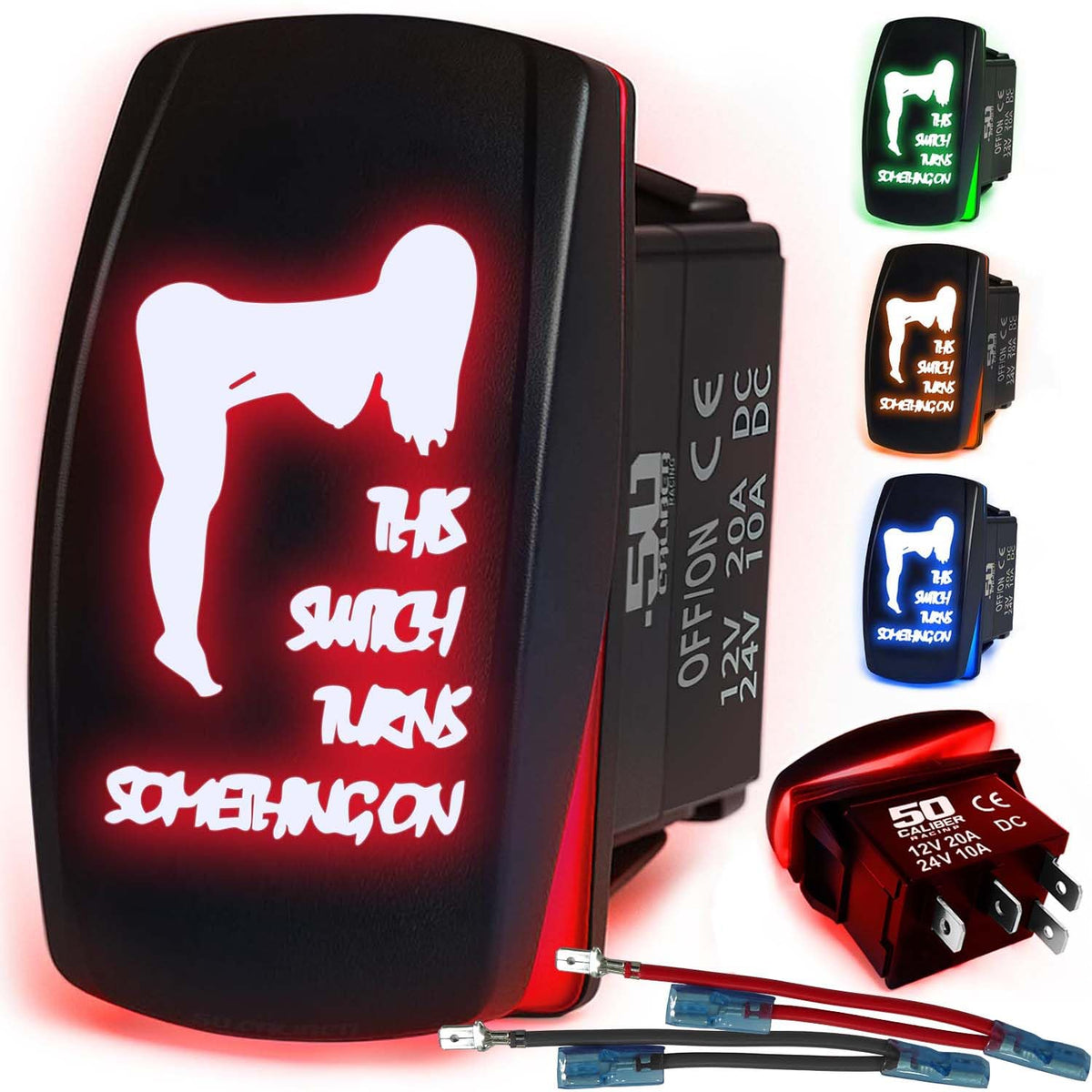 50 Caliber Racing Waterproof Funny Rocker Switch - 12V ON/Off, LED Backlit with Custom Etched Design | R1 Industries