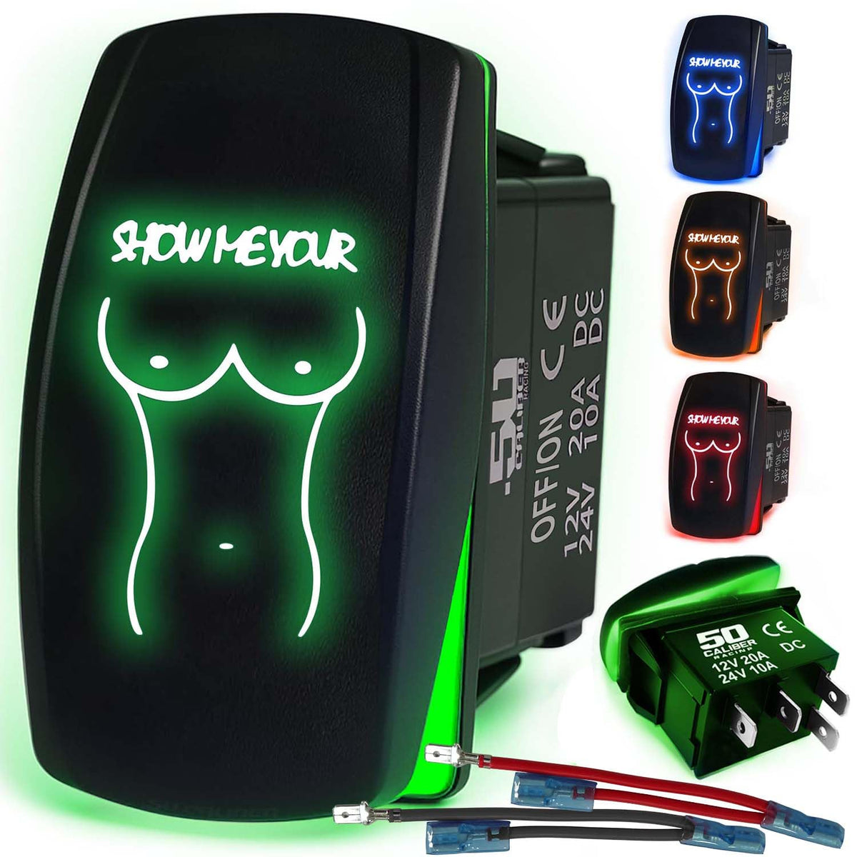 Waterproof Funny Rocker Switch - 12V ON/Off, LED Backlit with Custom Etched Design | R1 Industries