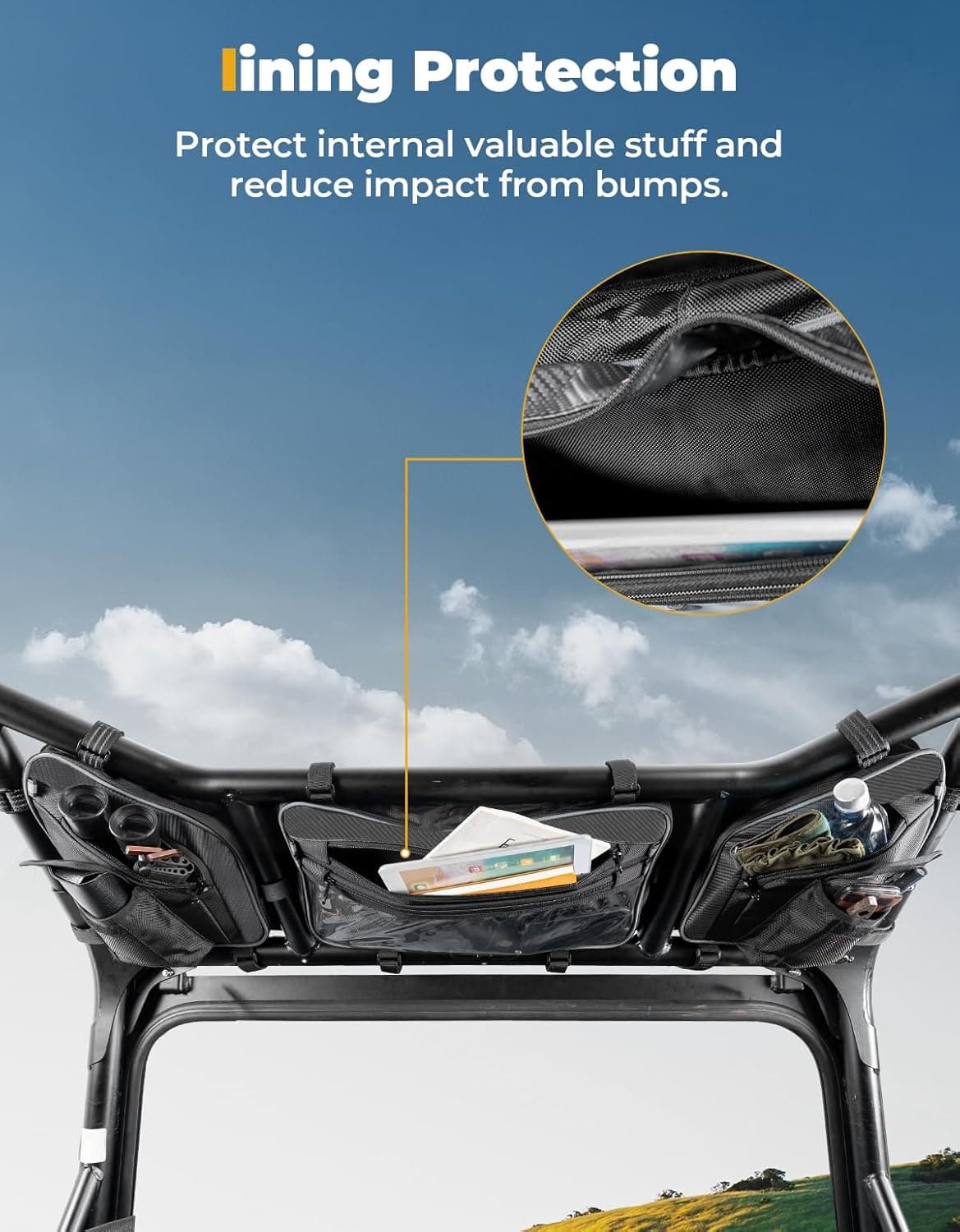 Photo of UTV Roof Bag Overhead Storage Bag for Polaris RZR XP 1000/ 4 2024-2025 by Kemimoto - Premium for UTVs / Side by Sides