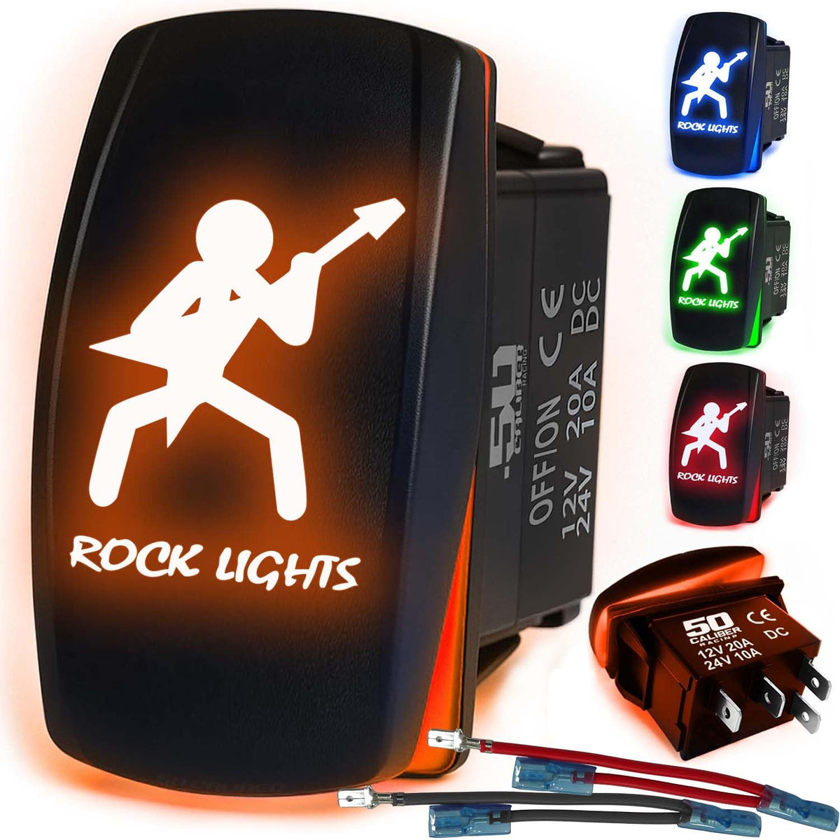 50 Caliber Racing Waterproof Funny Rocker Switch - 12V ON/Off, LED Backlit with Custom Etched Design | R1 Industries