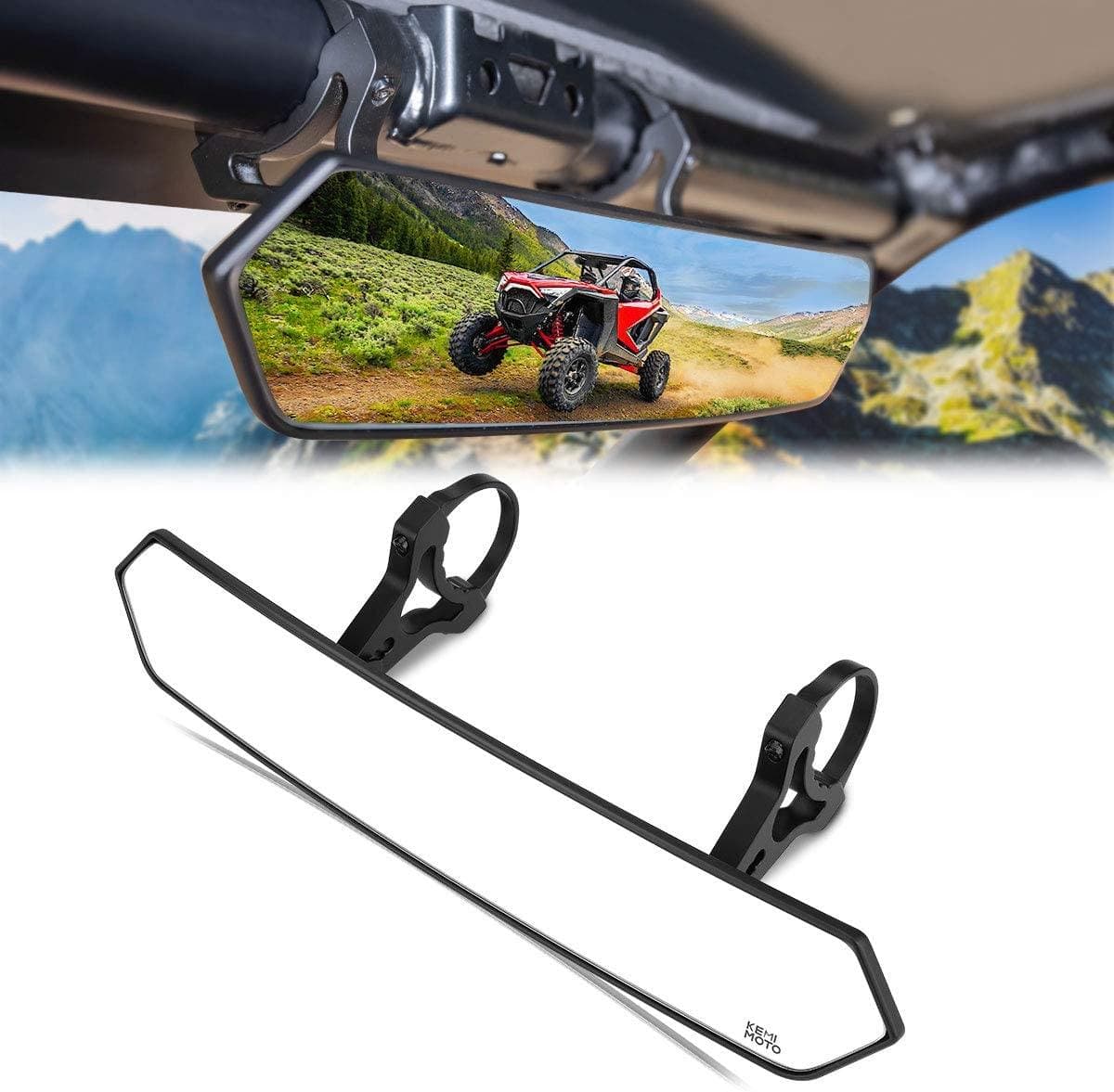 Photo of UTV Adjustable Rear View Mirror & Side Mirrors for 1.75"-2" Round Tube by Kemimoto - Premium for UTVs / Side by Sides