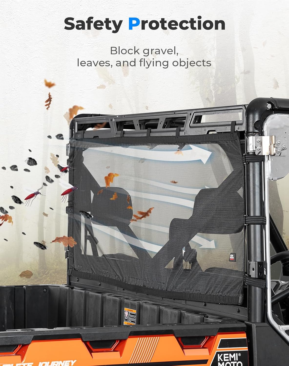 Photo of UTV Sunshade Soft Rear Window Net for Polaris Ranger 1000 XP/CREW 2017-2025 by Kemimoto - Premium for UTVs / Side by Sides