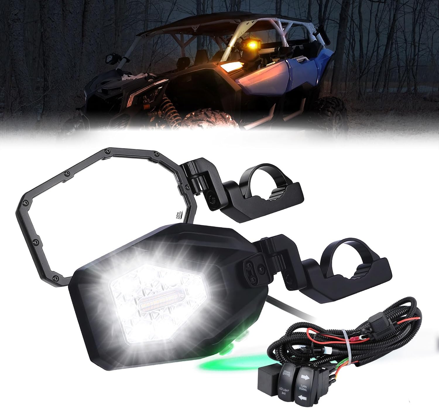 Photo of UTV LED Lighted Side Mirrors with Flowing Turn Signal for Polaris RZR XP Turbo by Kemimoto - Premium for UTVs / Side by Sides