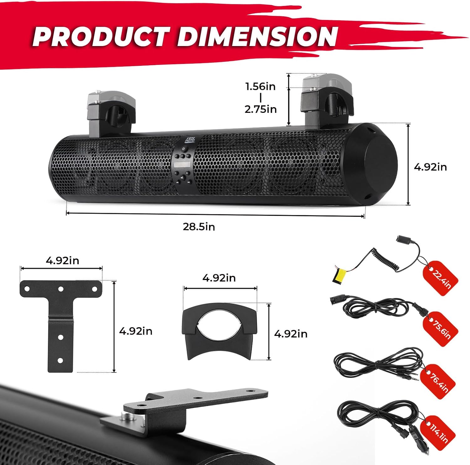 Photo of SxS UTV Sound Bar System Bluetooth Speaker 500W 28" Outdoor Marine Soundbars by Kemimoto - Premium for UTVs / Side by Sides