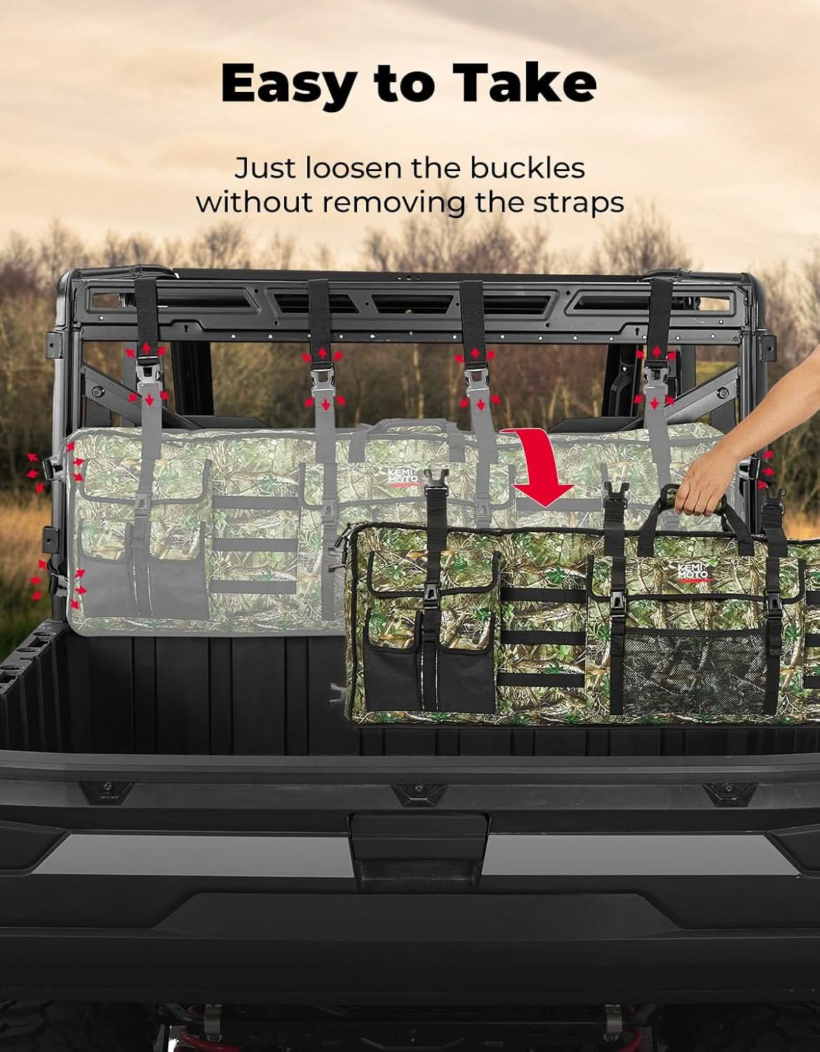 Photo of UTV Hunting Tool Bag Rack, Rear Roll Cage Carrier Case by Kemimoto - Premium for UTVs / Side by Sides