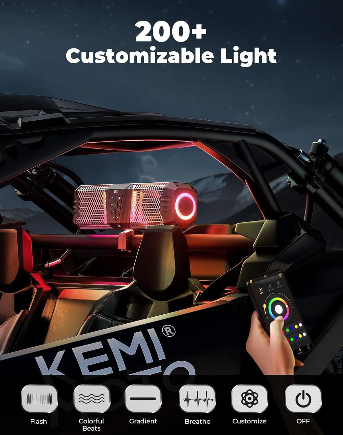Photo of KEMIMOTO Midnight S40 16" Aluminum RGB Bluetooth Soundbar Silver by Kemimoto - Premium for UTVs / Side by Sides