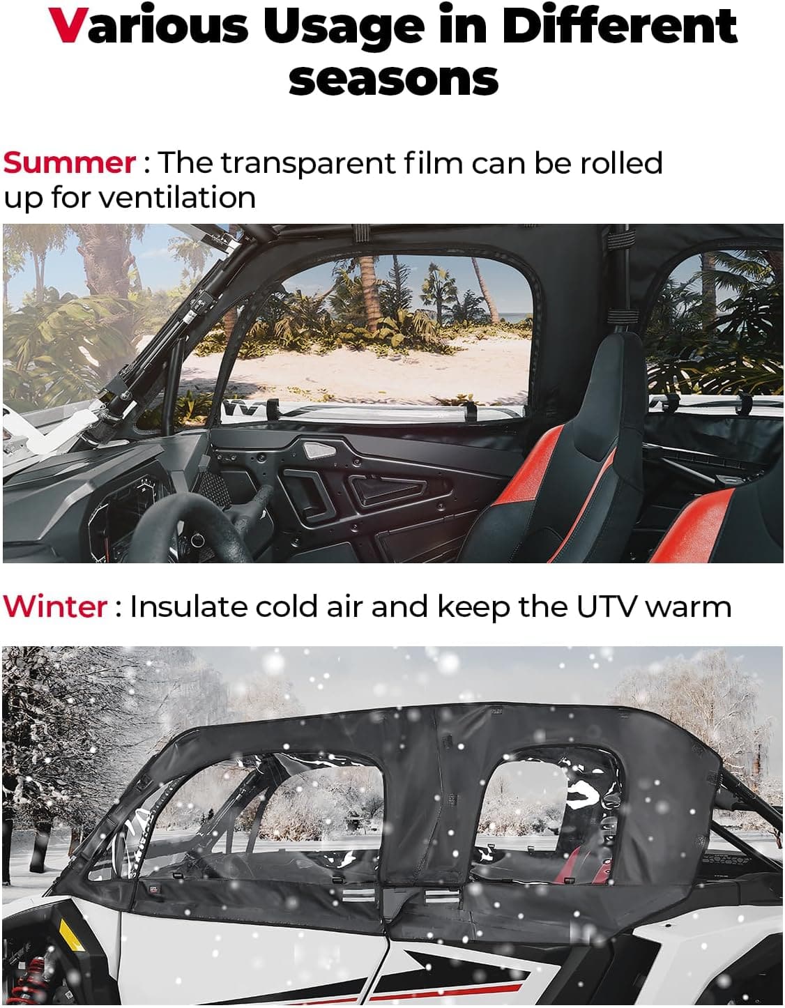 Photo of Soft Cab Enclosure Upper Doors for Polaris RZR XP 4 1000 2024-2025 by Kemimoto - Premium for UTVs / Side by Sides