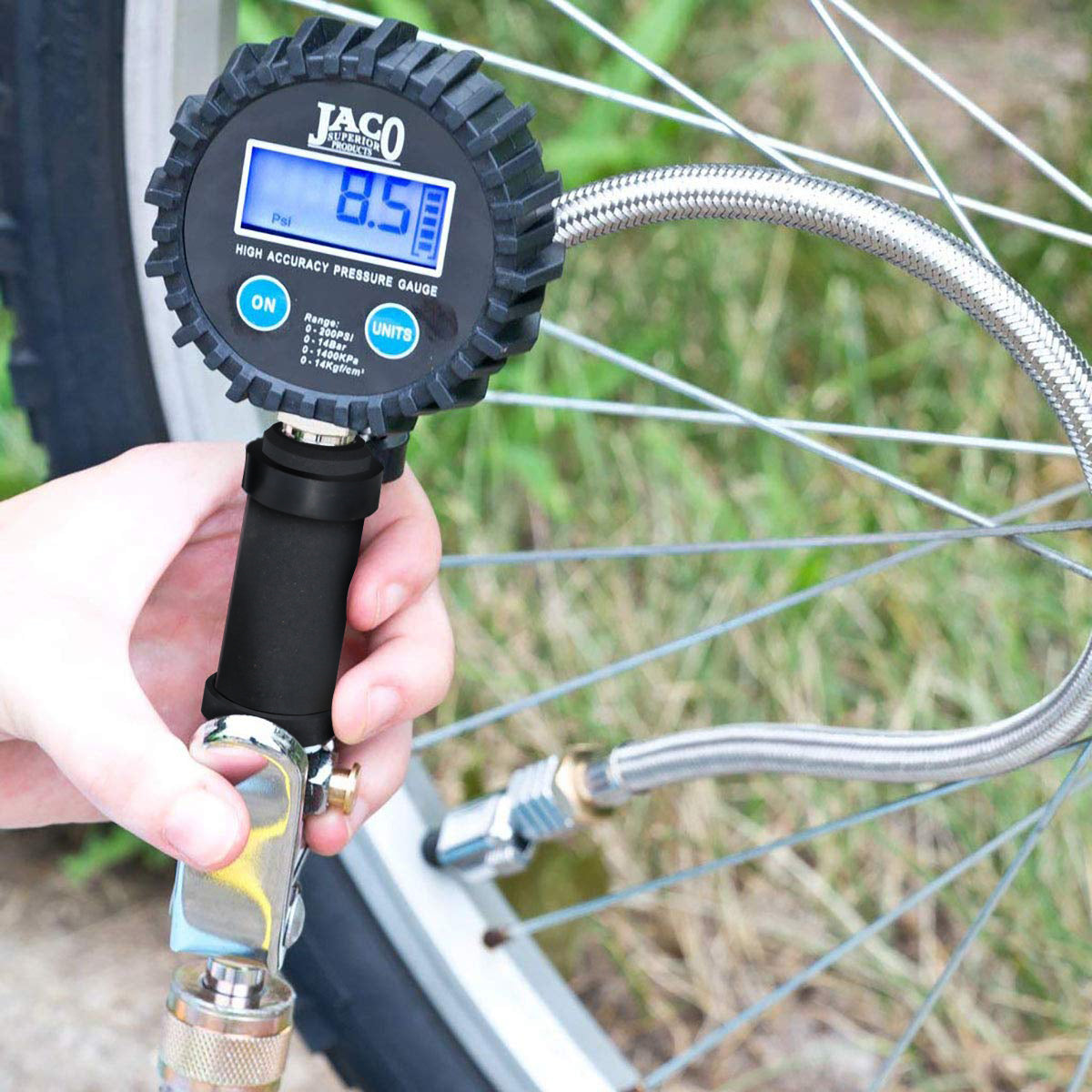 Photo of FlowPro® Digital Tire Inflator with Pressure Gauge - 200 PSI by JACO - Premium Tire Inflator Gauge for UTVs / Side by Sides