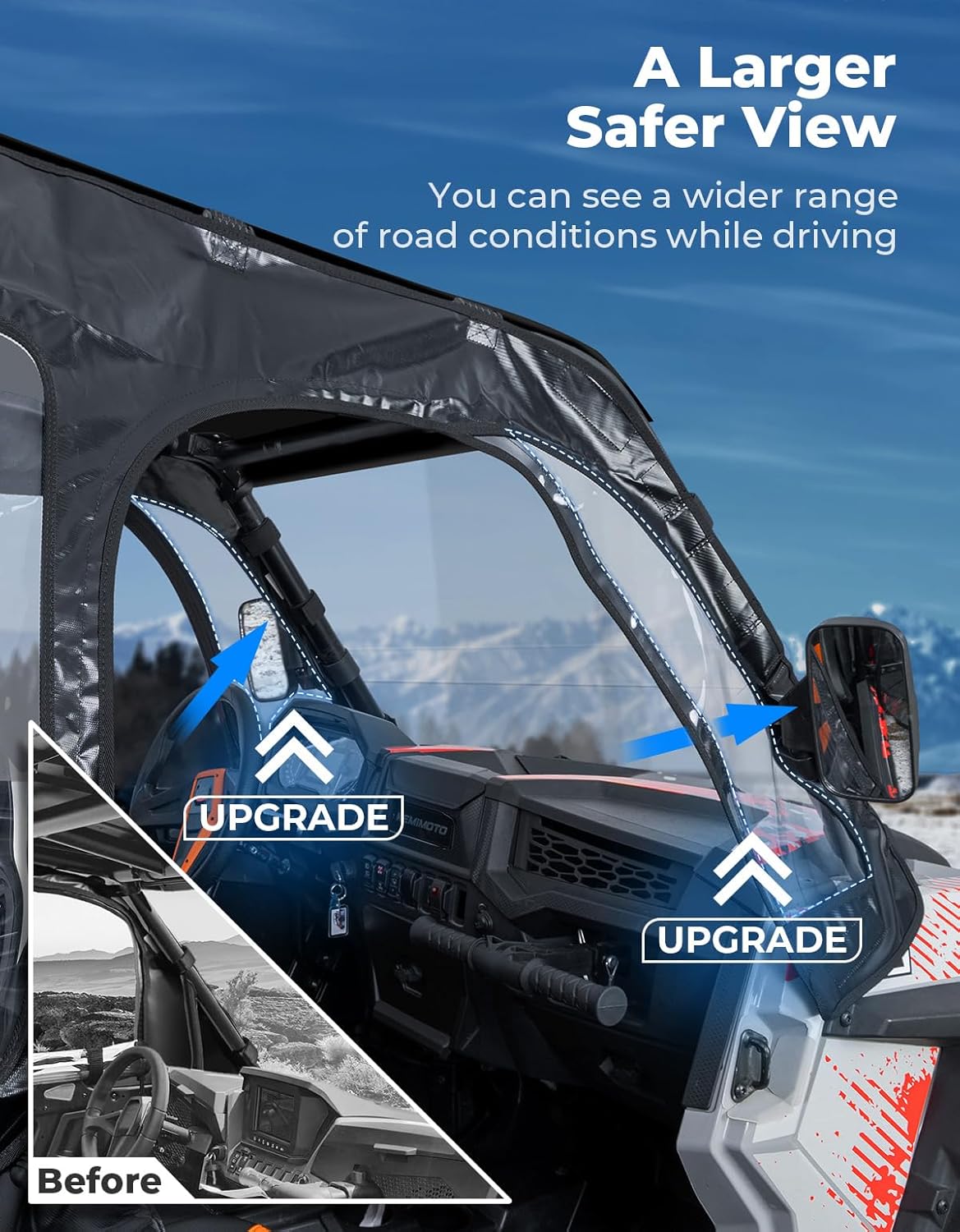 Photo of Soft Cab Enclosure Upper Windows for 2014+ Polaris RZR XP 1000/Turbo by Kemimoto - Premium for UTVs / Side by Sides