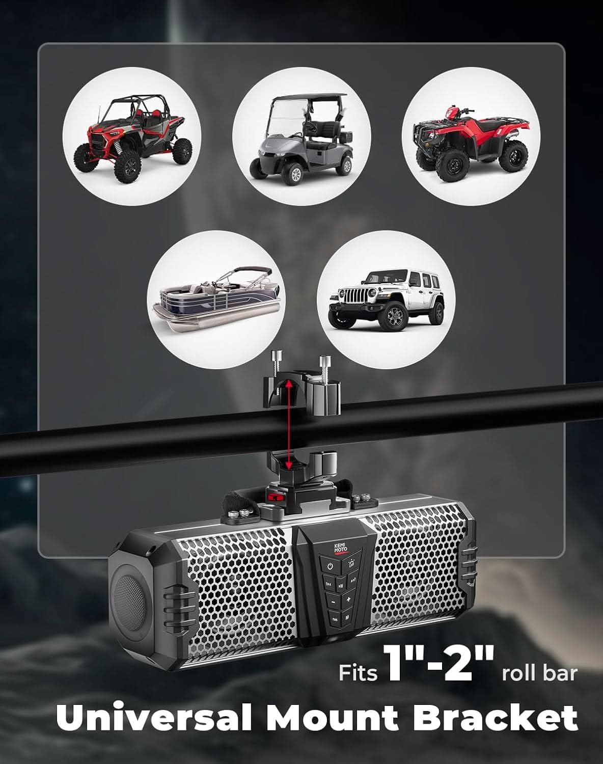 Photo of KEMIMOTO Midnight S40B 16-inch UTV Sound Bar Built-in Battery Fits 1"-2" Roll Bar by Kemimoto - Premium for UTVs / Side by Sides