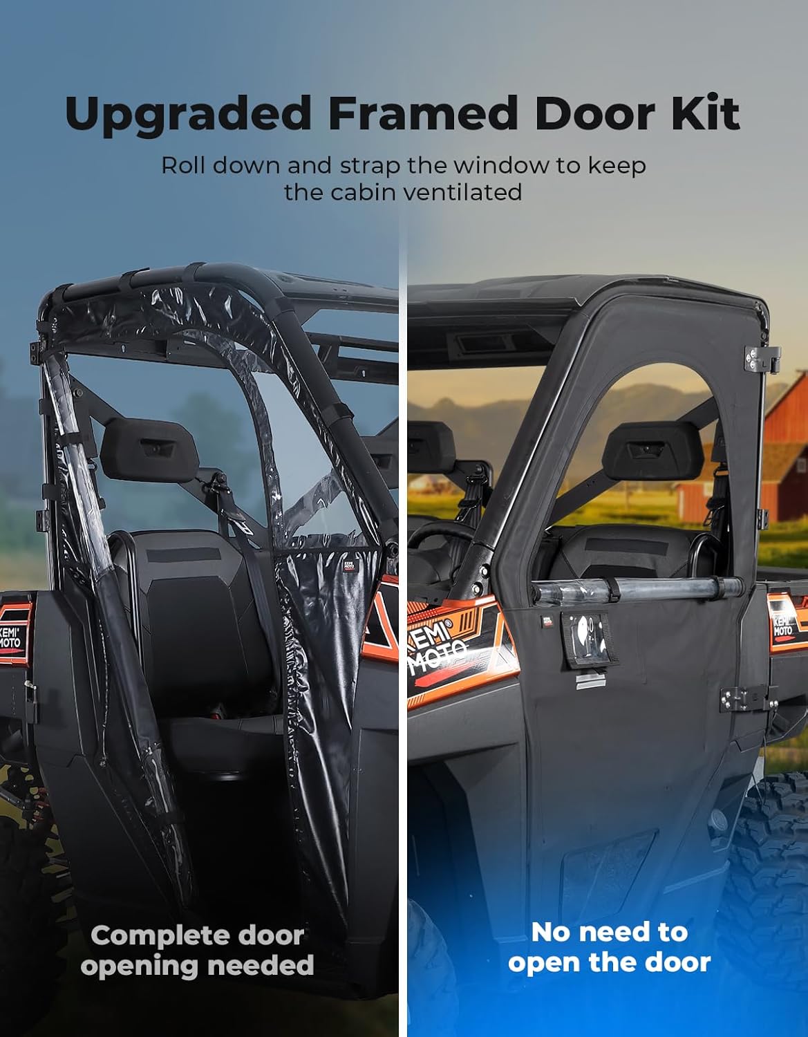 Photo of Upper Doors with Steel Frame for Polaris Ranger 1000/ XP 1000 2020-2025 by Kemimoto - Premium for UTVs / Side by Sides