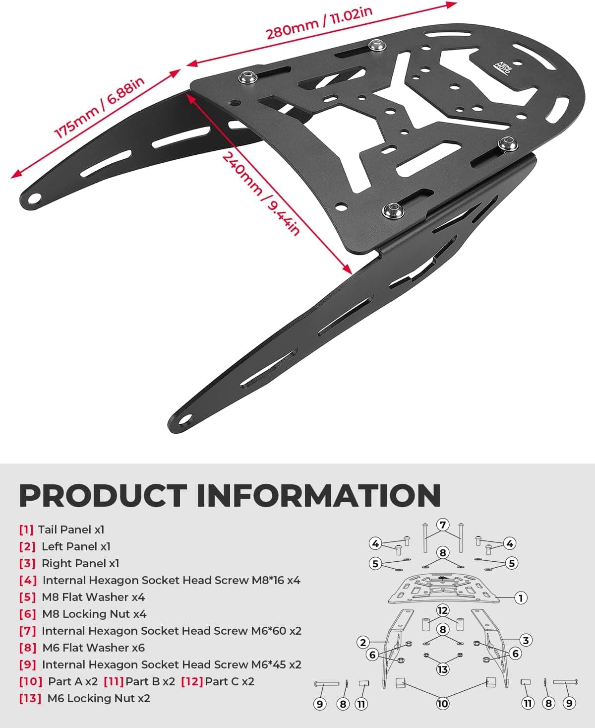 Photo of Rear Rack for KLX250S, KLX300 2009-2024, KLX300SM 2022 2023 by Kemimoto - Premium for UTVs / Side by Sides