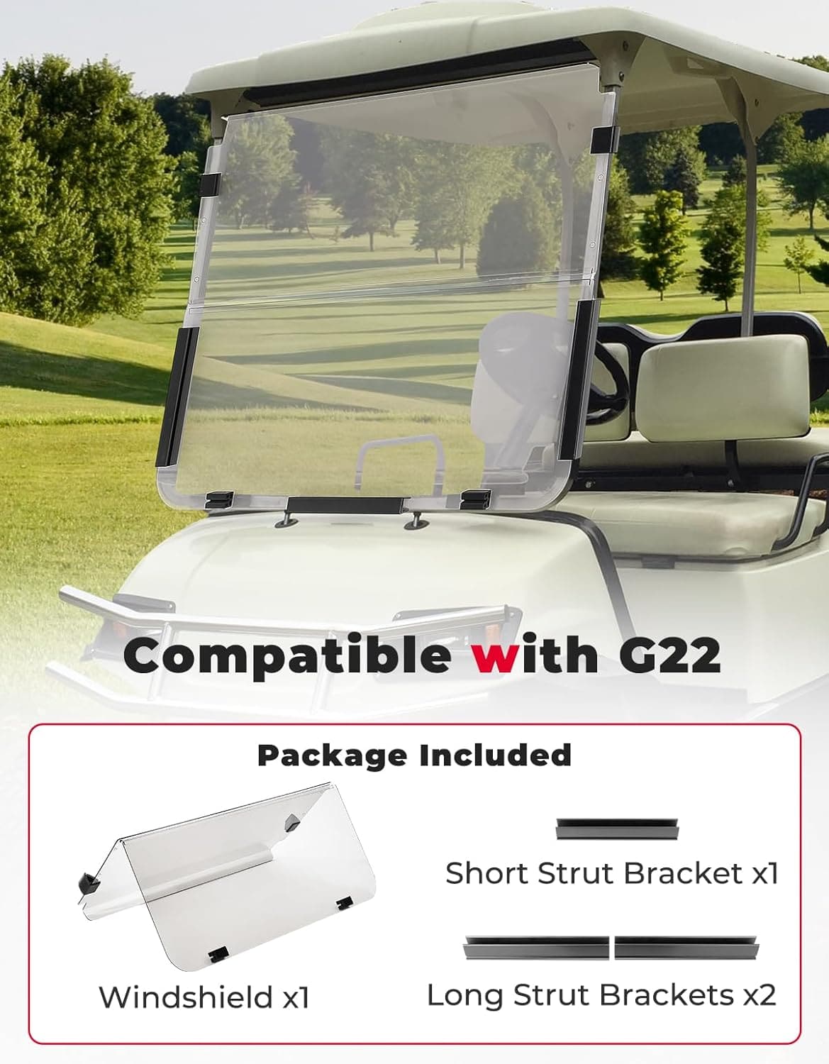 Photo of Kemimoto Foldable Golf Cart Windshield for G22 (2003-2006) Tinted by Kemimoto - Premium for UTVs / Side by Sides