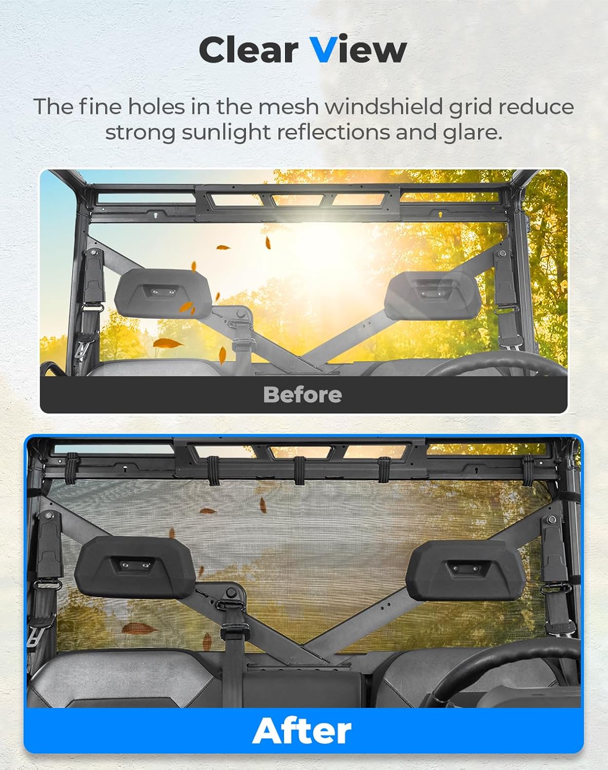 Photo of UTV Sunshade Soft Rear Window Net for Polaris Ranger 1000 XP/CREW 2017-2025 by Kemimoto - Premium for UTVs / Side by Sides