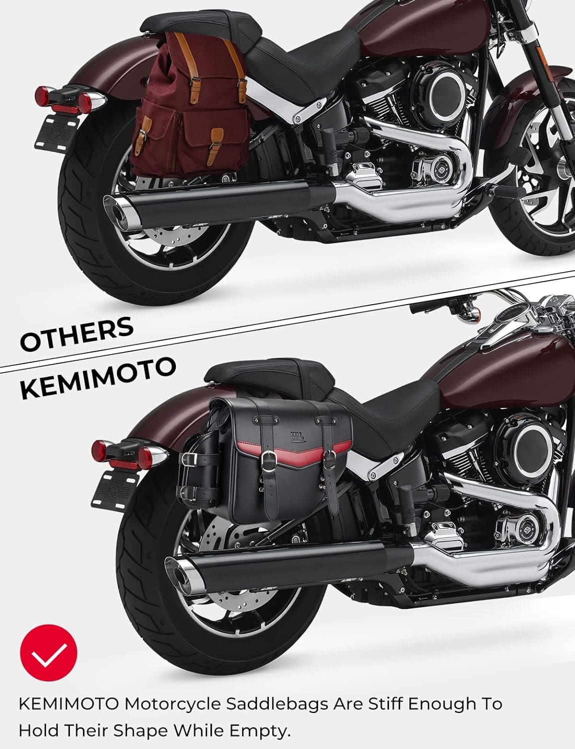 Photo of Leather Motorcycle Saddle bags for Softail Dyna Road King Universal by Kemimoto - Premium for UTVs / Side by Sides