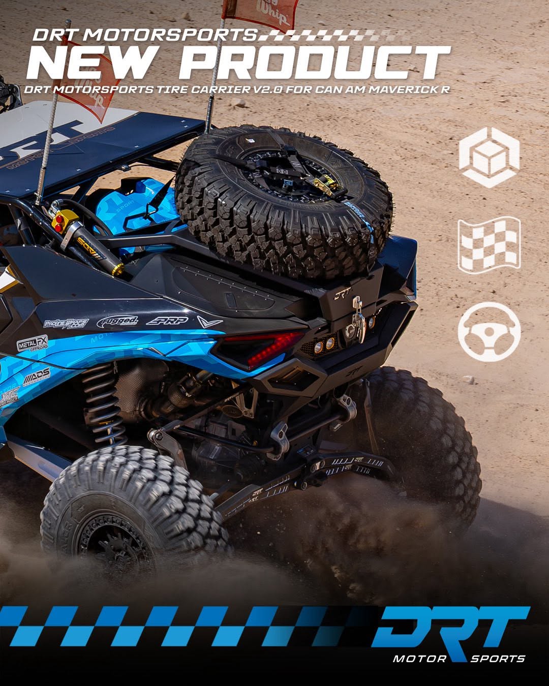 2024+ Can-Am Maverick R Tire Carrier & Adventure Rack by DRT Motorsports | Bolt-On Spare Tire System