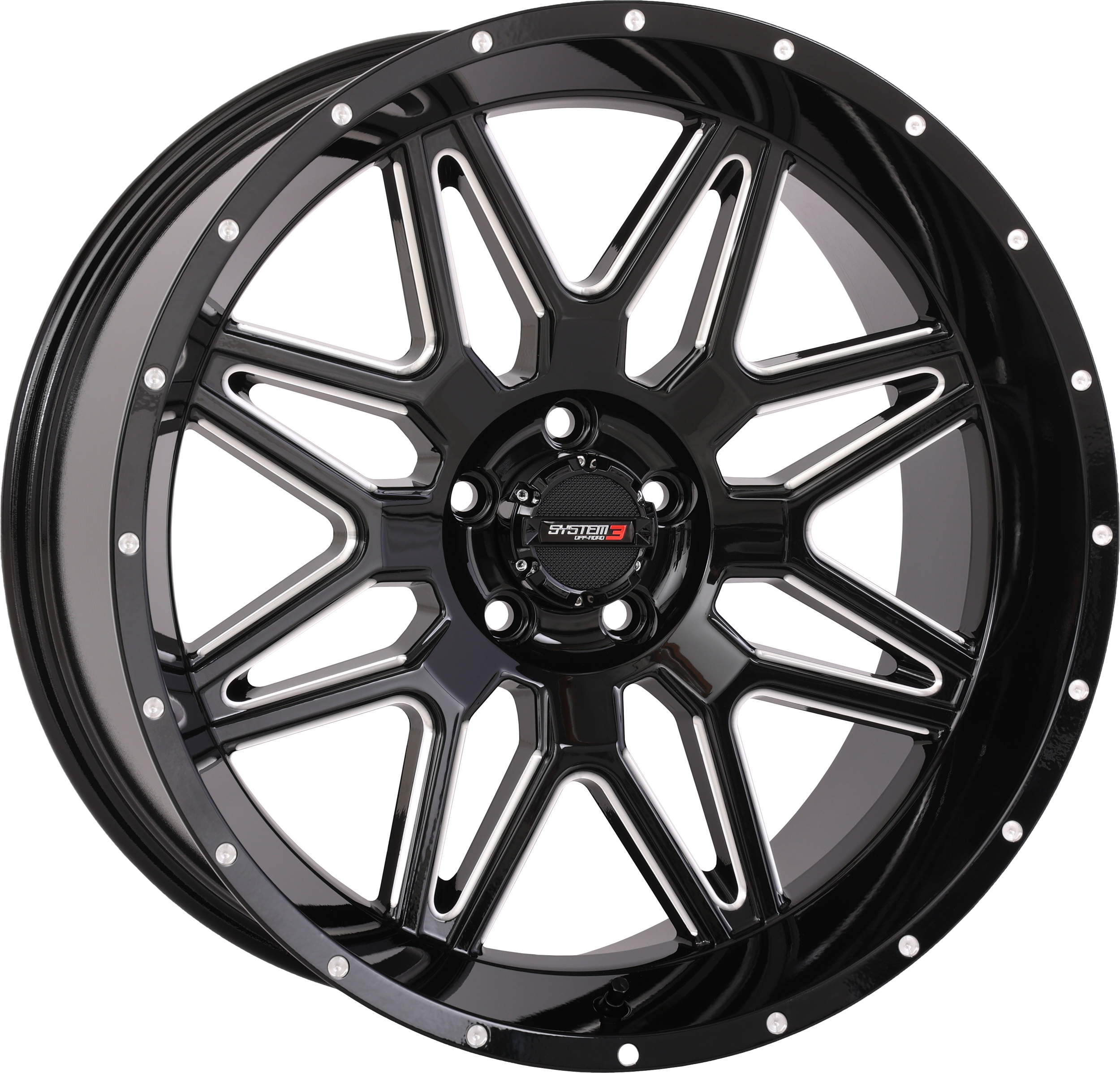 Photo of ST7 WHEEL 20X9 5+4 (0MM) 5/4.5 GLOSS BLACK MILLED by SYSTEM 3 - Premium Wheels for UTVs / Side by Sides