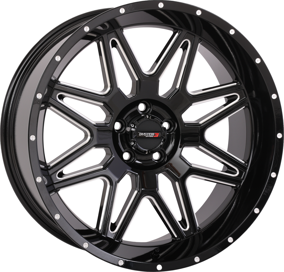 Photo of SYSTEM 3 ST7 WHEEL 20X9 5+4 (0MM) 5/4.5 GLOSS BLACK MILLED by SYSTEM 3 - Premium Wheels for UTVs / Side by Sides