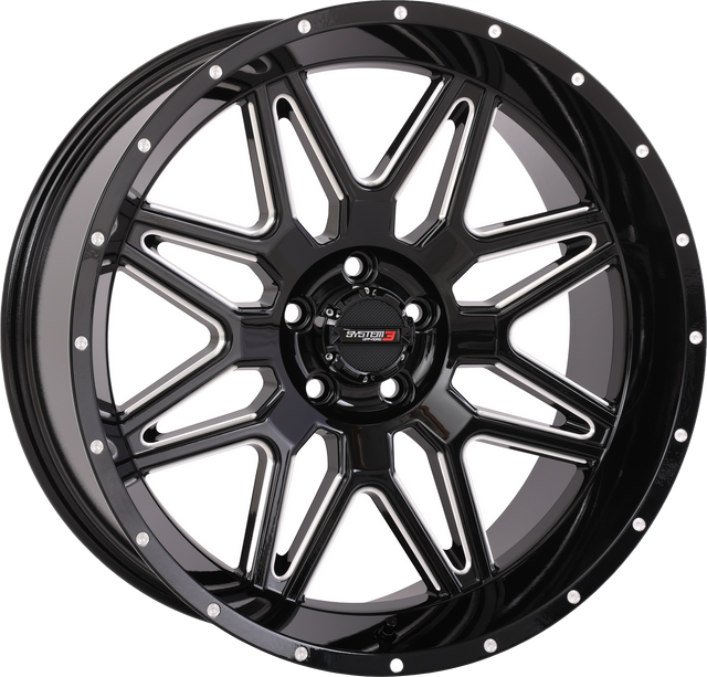 Photo of ST7 WHEEL 20X9 5+4 (0MM) 5/4.5 GLOSS BLACK MILLED by SYSTEM 3 - Premium Wheels for UTVs / Side by Sides