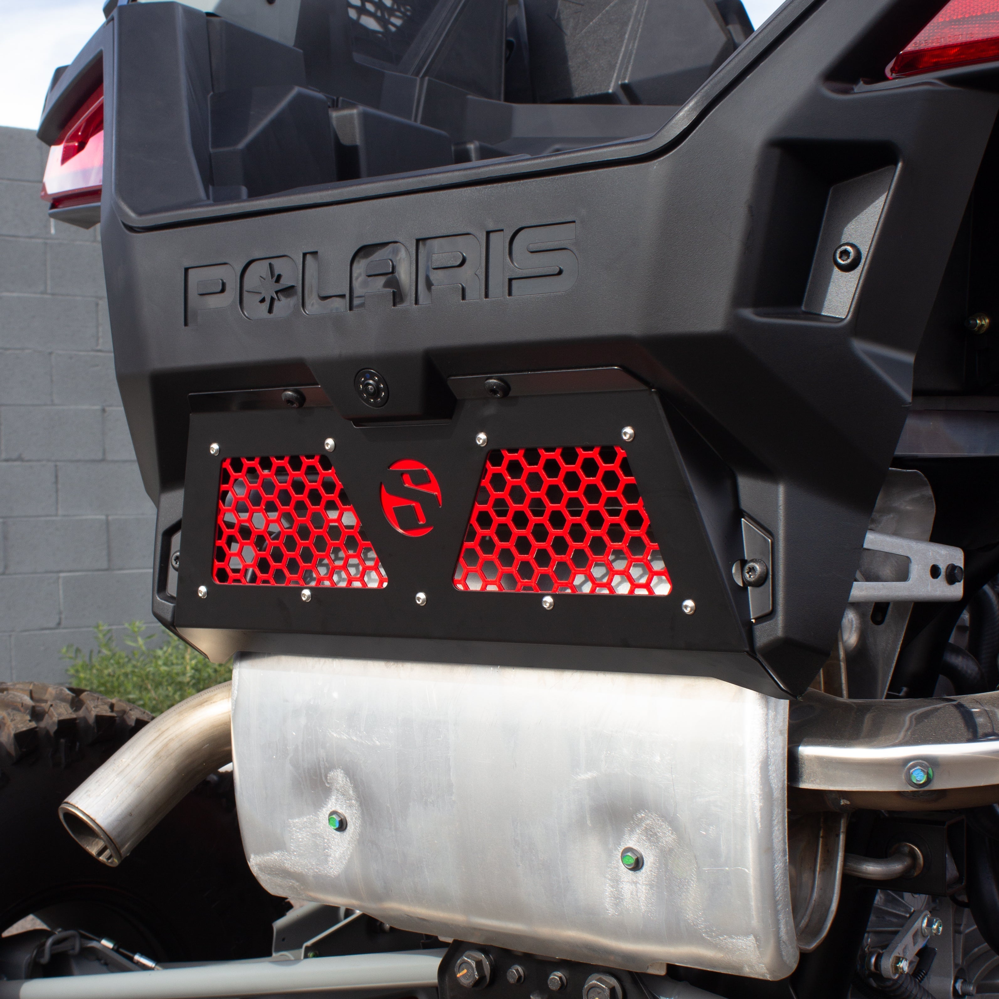 Photo of Polaris Turbo R/Pro XP Rear Exhaust Cover by SDR Motorsports - Premium Exhaust Covers for UTVs / Side by Sides