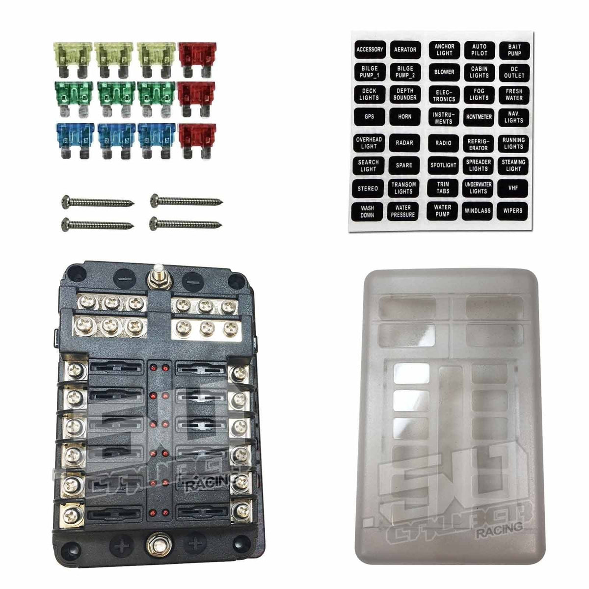 50 Caliber Racing 12 Way Standard LED Circuit Screw Fuse Block