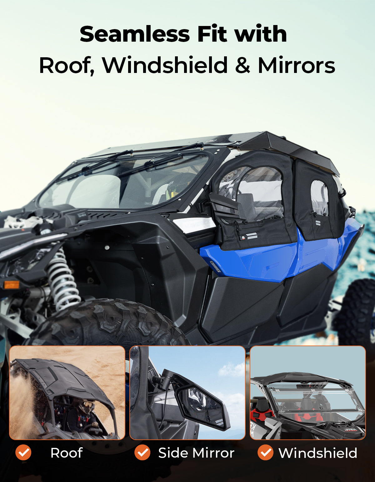 Photo of Soft Cab Enclosures with Metal Frame for Can-Am Maverick X3 MAX by Kemimoto - Premium for UTVs / Side by Sides