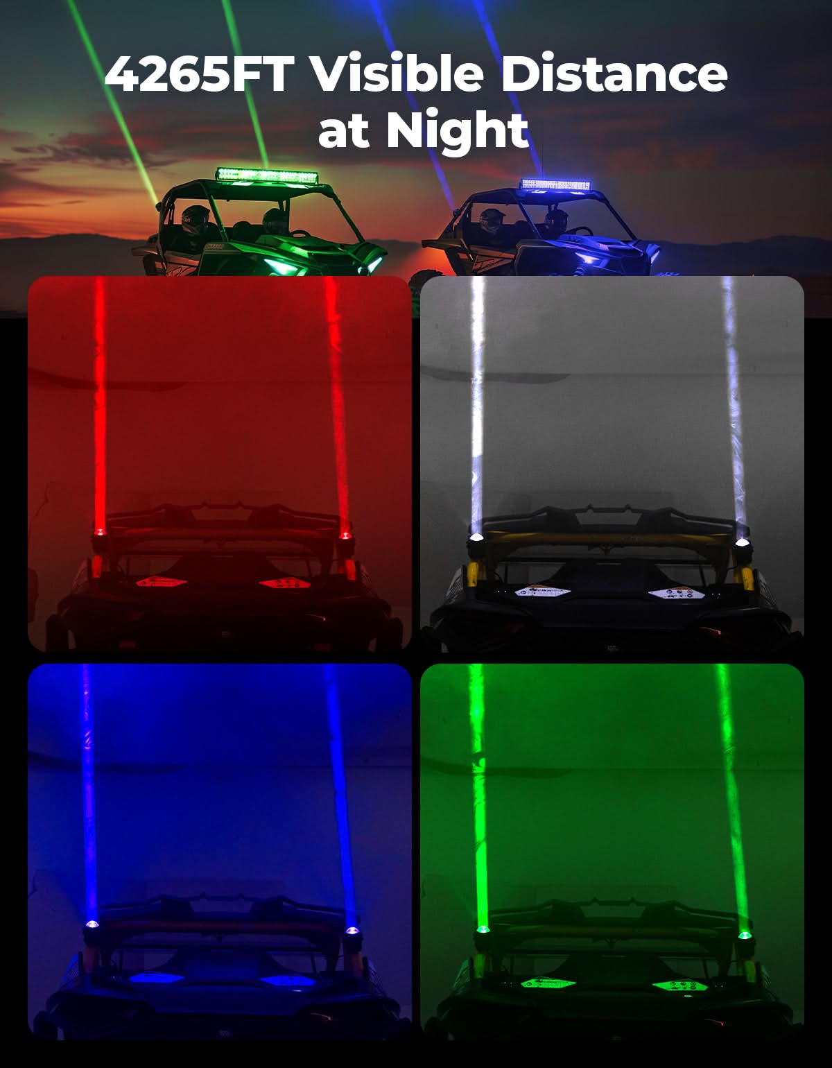 Photo of Whipless LED Chase Lights – 9 Flash Modes, Fits 1.5''–2'' Roll Cages – Compatible with RZR, Maverick X3, Defender, CFMoto by Kemimoto - Premium for UTVs / Side by Sides