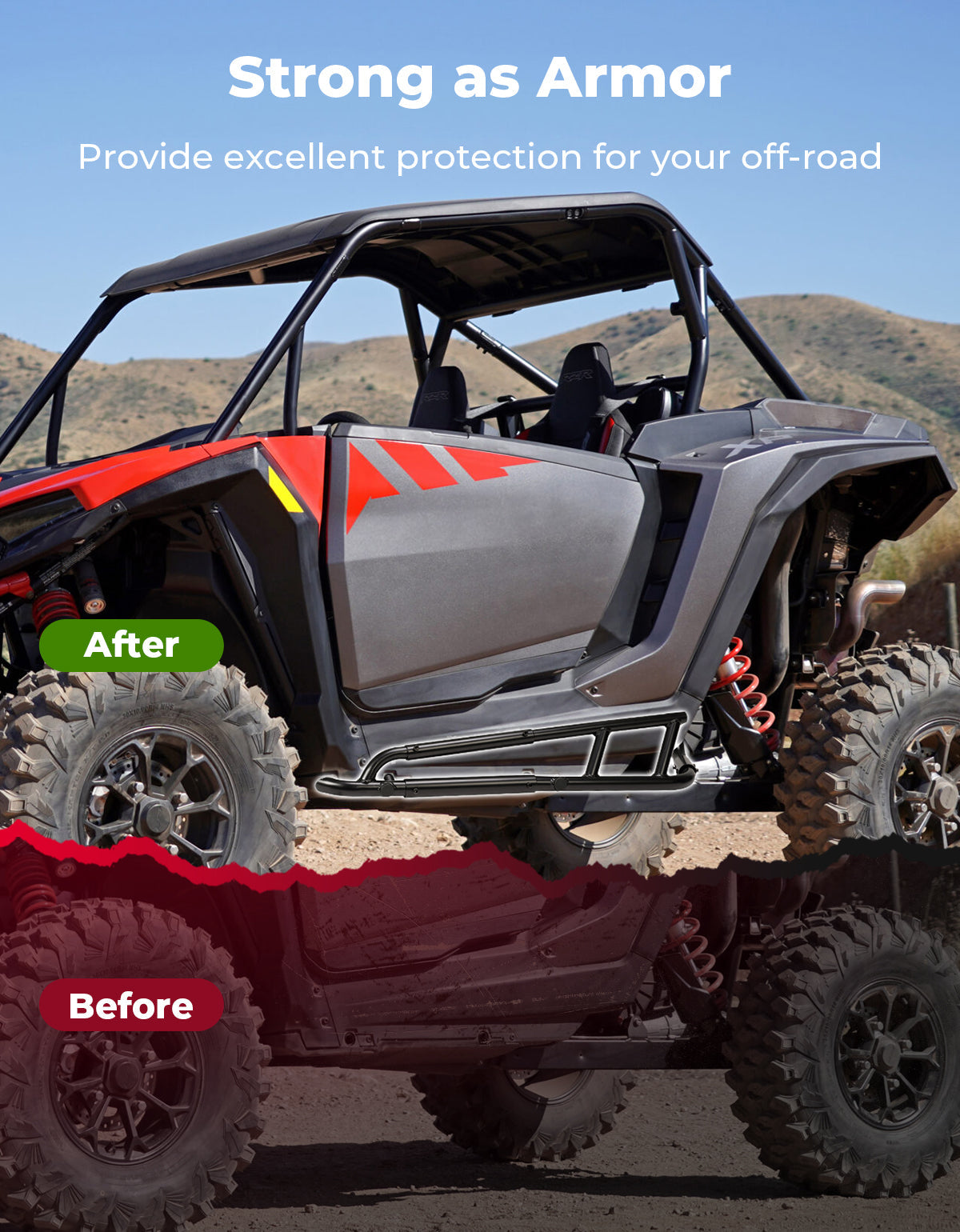 Photo of Heavy Duty Steel Nerf Bars Rock Sliders for Polaris RZR XP 1000/ XP 4 1000 2024-2025, 2-Seat by Kemimoto - Premium for UTVs / Side by Sides