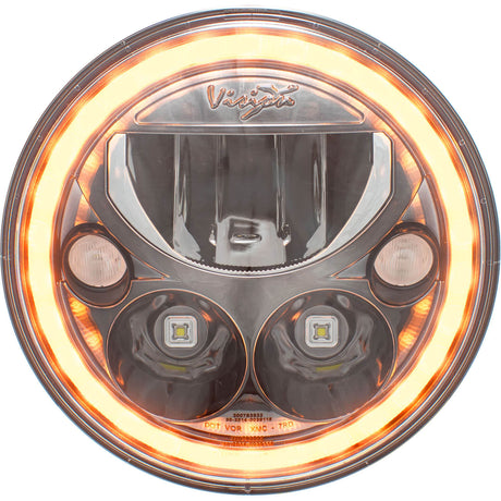 Photo of Single 7" Round Black Chrome Amber Halo VX Headlight (with Low-High-Halo) by Vision X Off-Road - Premium LED Headlight for UTVs / Side by Sides