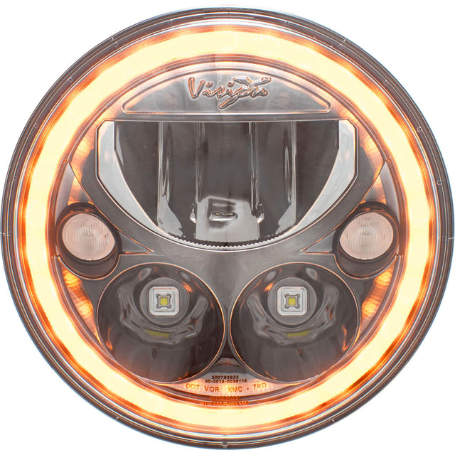 Photo of Single 7" Round Black Chrome Amber Halo VX Headlight (with Low-High-Halo) by Vision X Off-Road - Premium LED Headlight for UTVs / Side by Sides