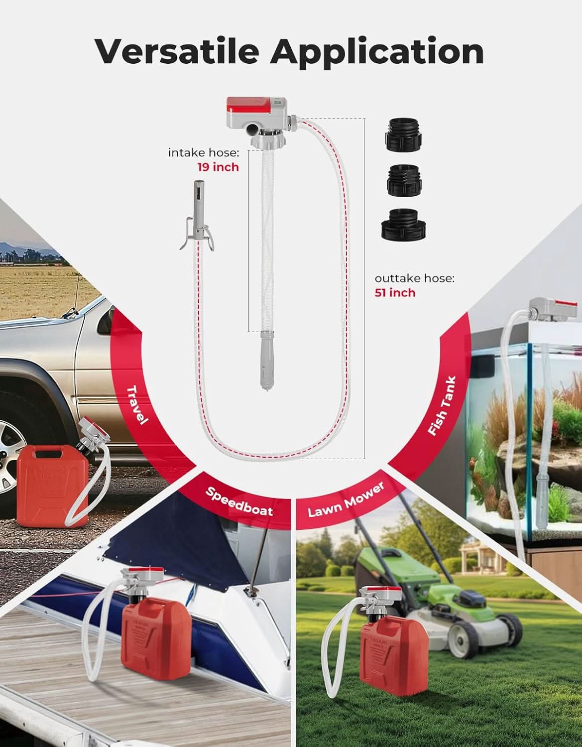Photo of Fuel Transfer Pump with 35''/ 51'' Long Hose, Portable Transfer Pump Automatic by Kemimoto - Premium for UTVs / Side by Sides