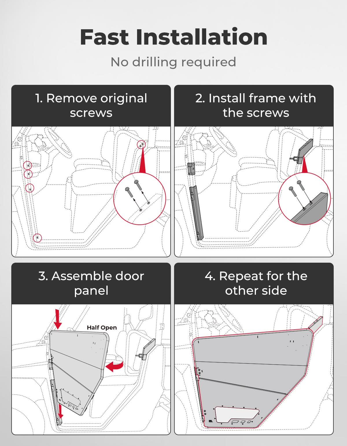 Photo of UTV Aluminum Half Door for Ranger XP 1000 2018-2025 by Kemimoto - Premium for UTVs / Side by Sides